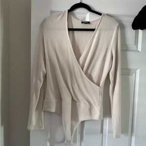 NWOT Express wrap sweater bodysuit size Large cream color